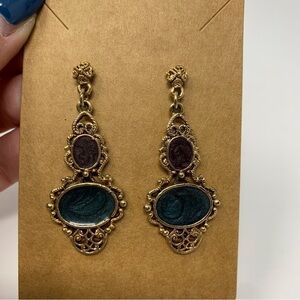 Moroccan Inspired Gold Toned Lantern Green Dangle Earrings